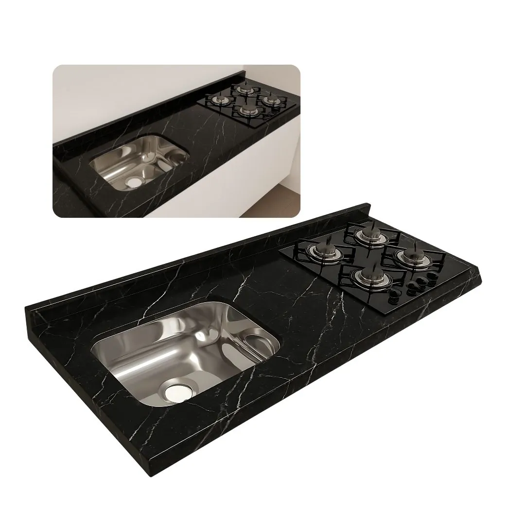 Pia Cozinha Granito Via Lactea 120cm Espaço P/ Cooktop E Cuba  Preto Via Lactea