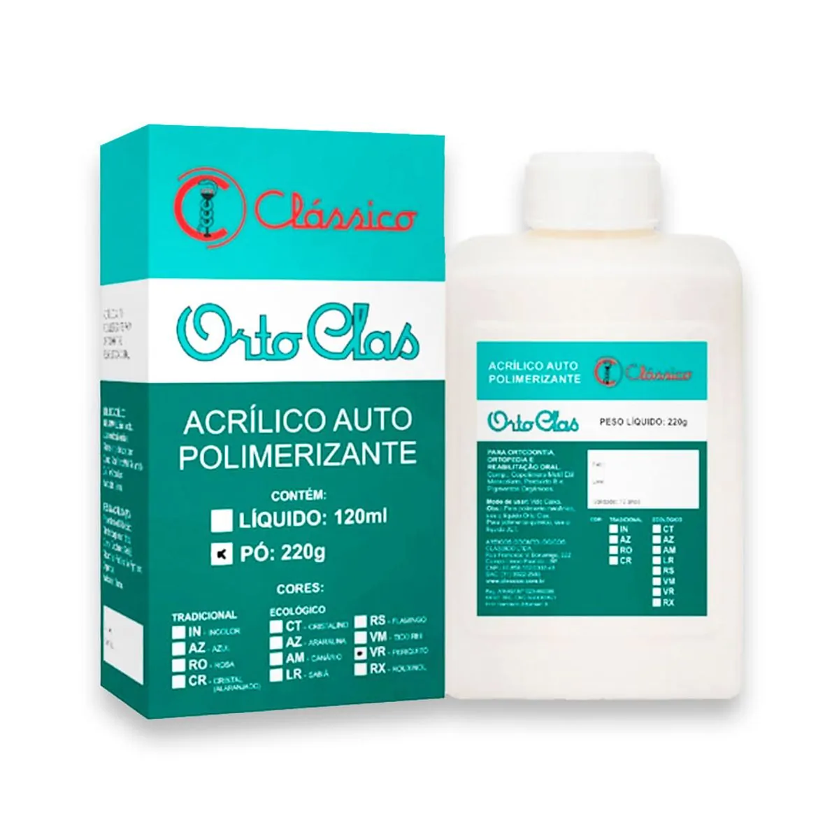 Orto Clas Pó Autopolimerizável - Clássico - Orto Clas Pó Autopolimerizável Verde 220g - Clássico