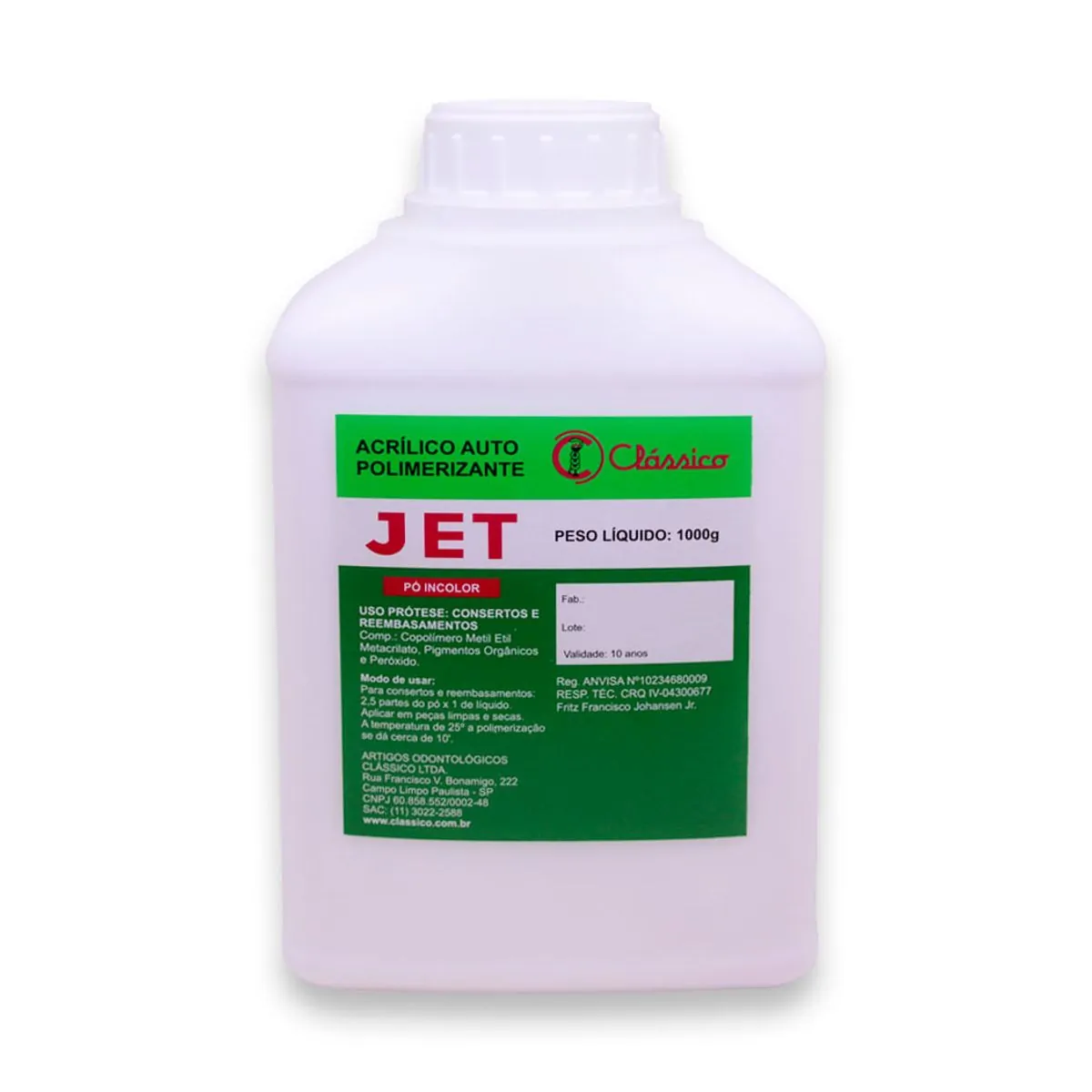 Jet Pó Autopolimerizável 1Kg - Clássico - Jet Pó Autopolimerizável Incolor 1Kg - Clássico