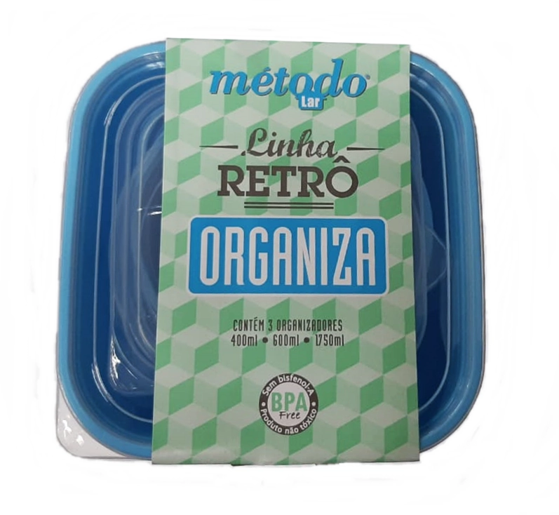 831 Organizador Retro Azul 12 Cjtos C/ 3 Unid 400/600/1750 Ml