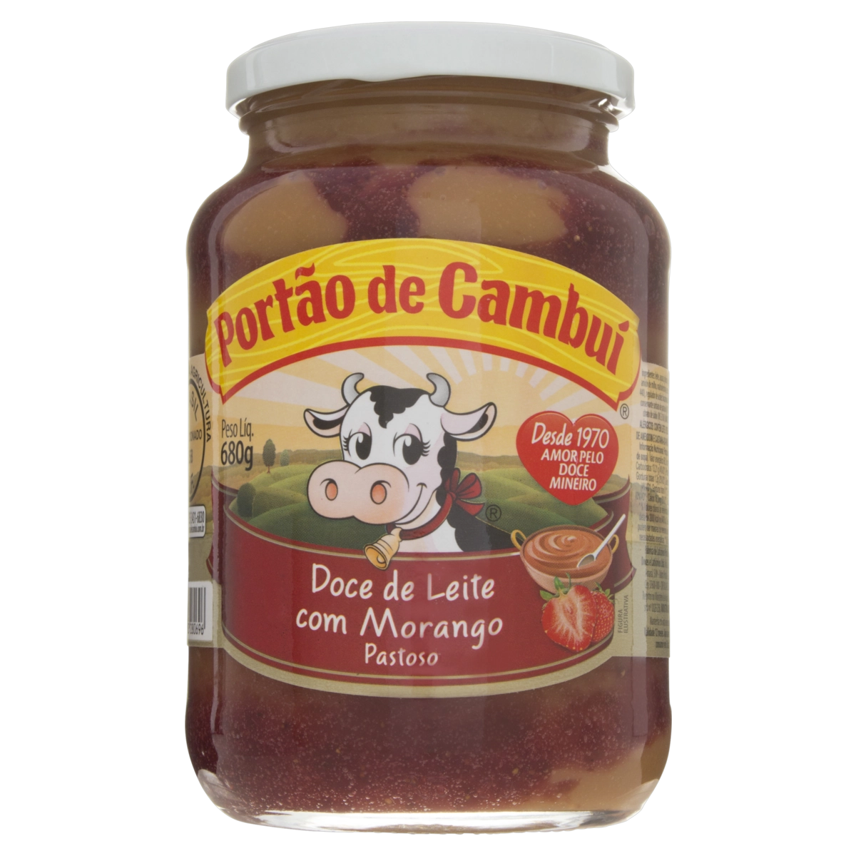 Doce De Leite Pastoso Com Morango Portão De Cambuí Vidro 680g