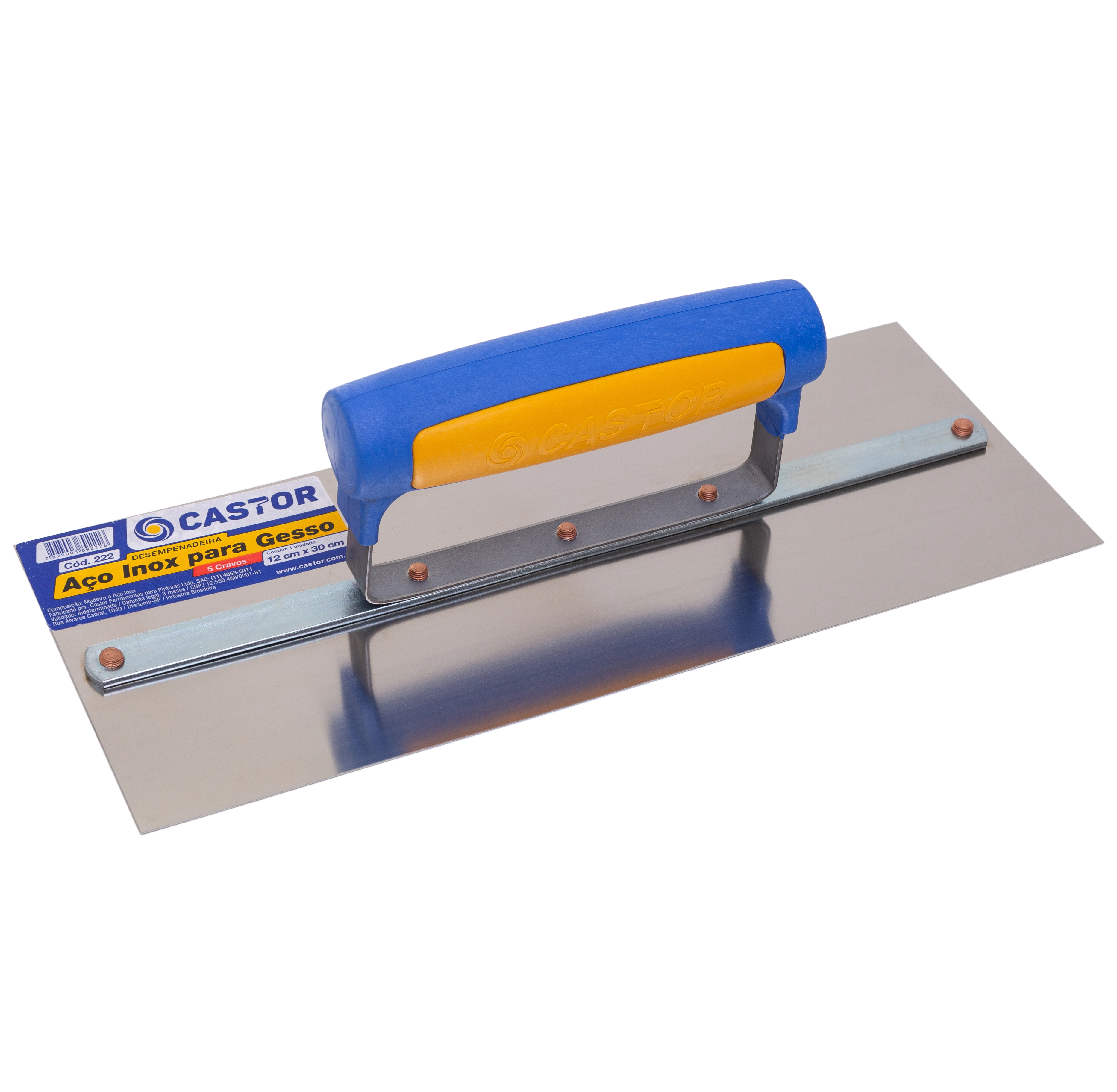Desempenadeira Castor Para Gesso 12cm X 30cm Aço Inox 5 Cravos