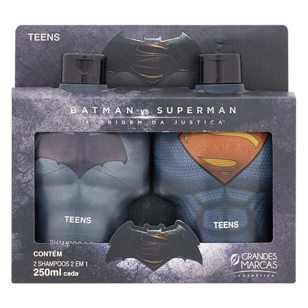 Kit Shampoo Teens 2 Em 1 Batman Vs Superman Grandes Marcas Caixa 250ml Cada 2 Unidades