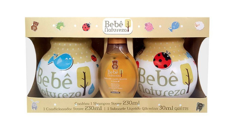 Kit Shampoo Condicionador 230ml Sabonete Liquido Glicerina 30ml Gratis Bebe Natureza