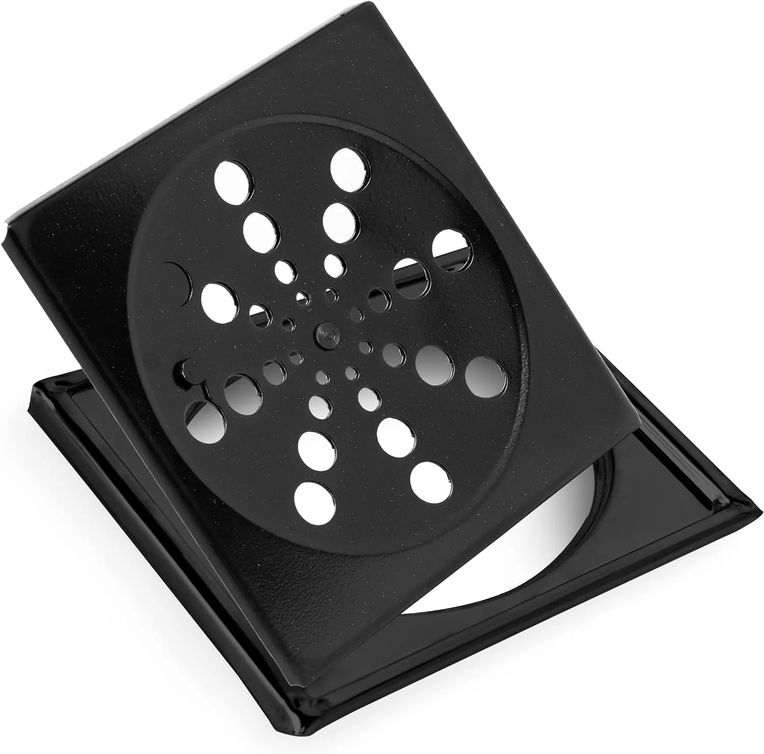Ralo Grelha Black 10x10 Cm Redondo Com Caixilho Fecho Sistema Abre E Fecha Para Banheiro