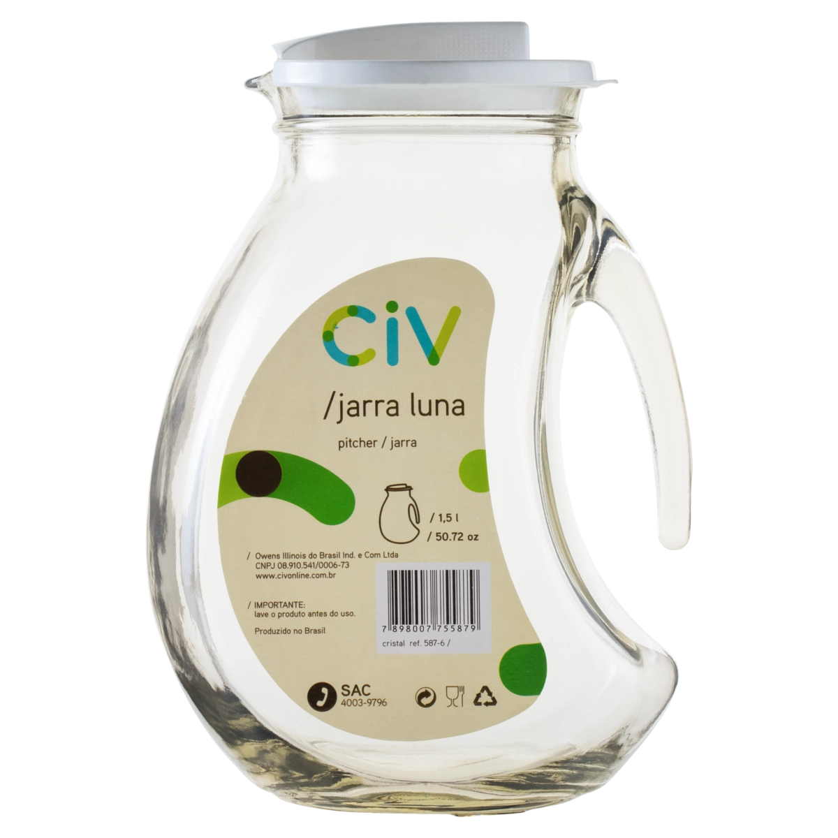 Jarra Vidro Com Tampa Luna 1,5l Civ