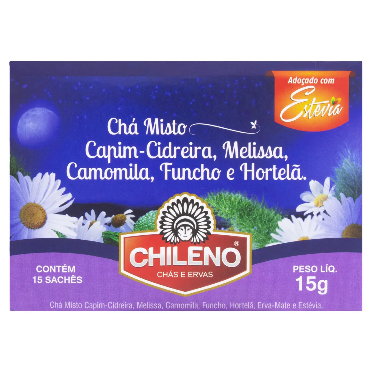 Chá Misto Capim Cidreira, Melissa, Camomila, Funcho E Hortelã Chileno Caixa 15g 15 Unidades