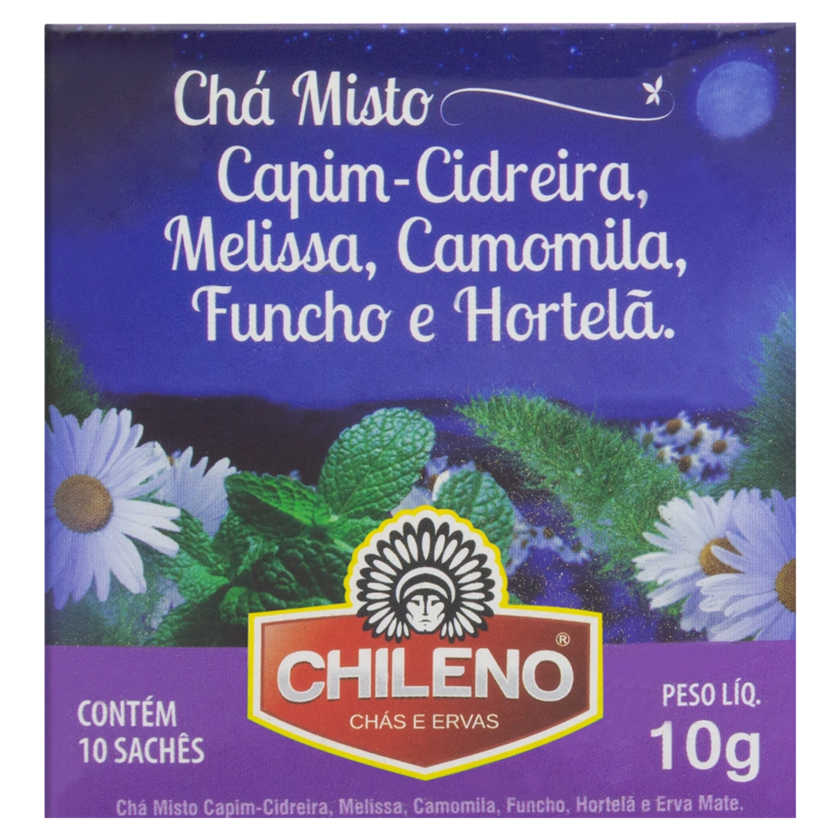 Chá Misto Capim Cidreira, Melissa, Camomila, Funcho E Hortelã Chileno Caixa 10g 10 Unidades