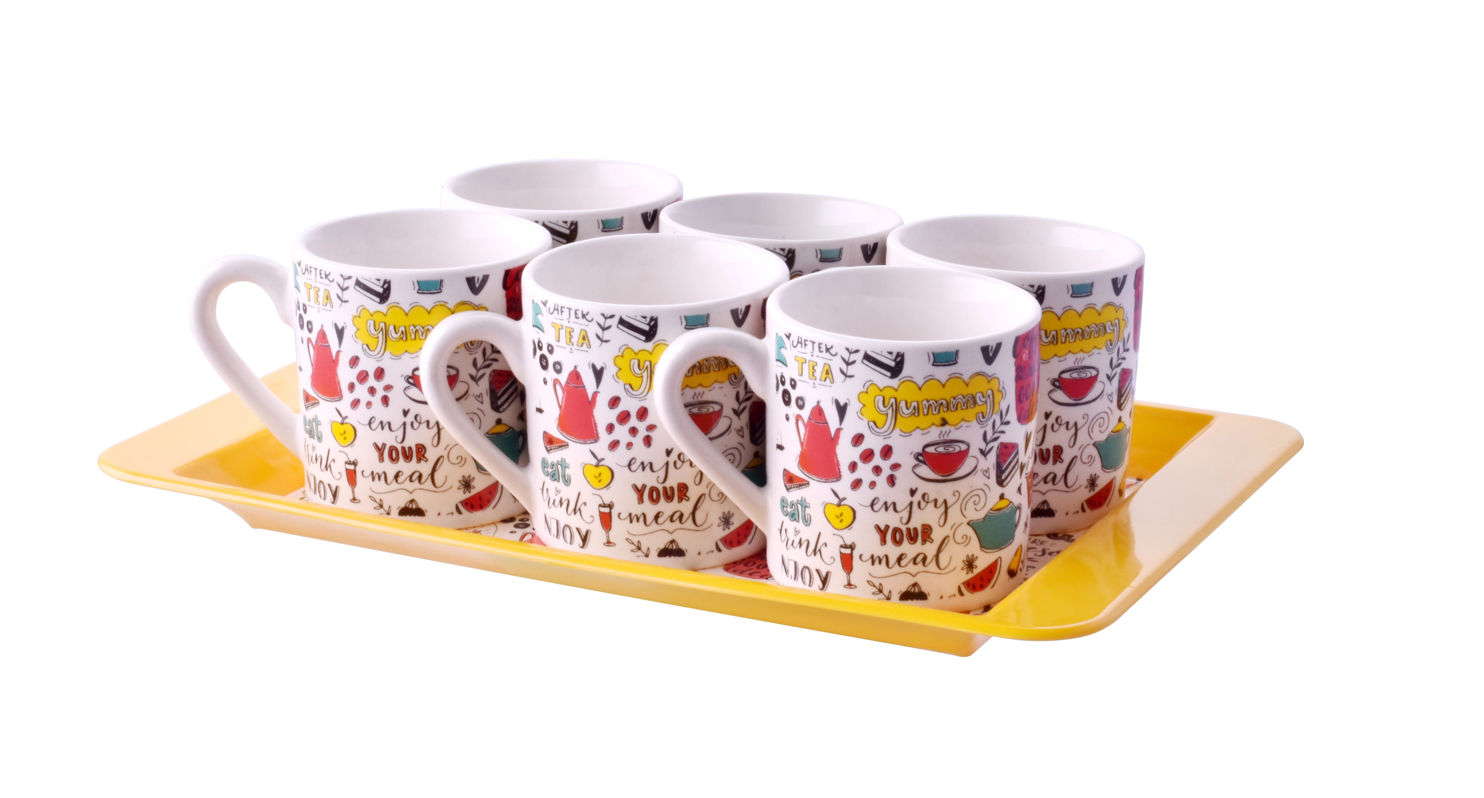 Conj Caneca 85ml C/6 C/bandeja Amarelo