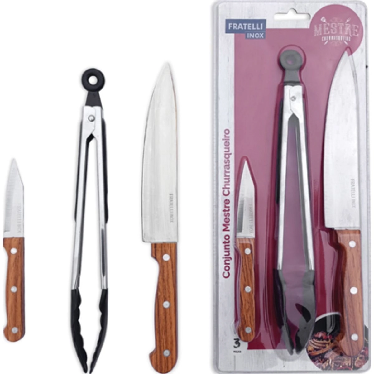 Conjunto de Utensílios Para Churrasco Com 3 Peças