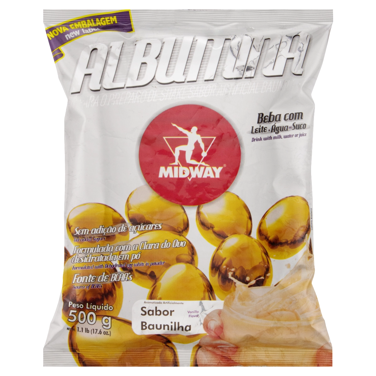Shake Pó Albumina Baunilha Midway Pacote 500g