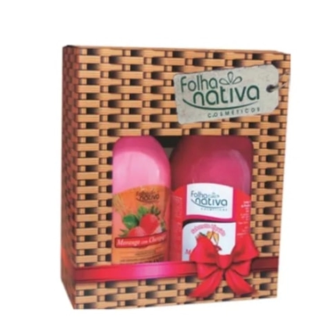 Kit Sab Liq Morango Locao Hidra Folha Nativa