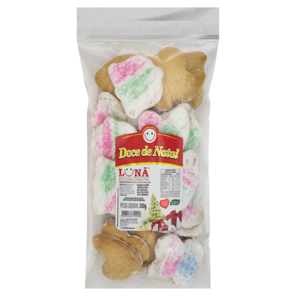 Biscoito Confeitado De Natal Baunilha Lunã Delícias Caseiras Pacote 300g