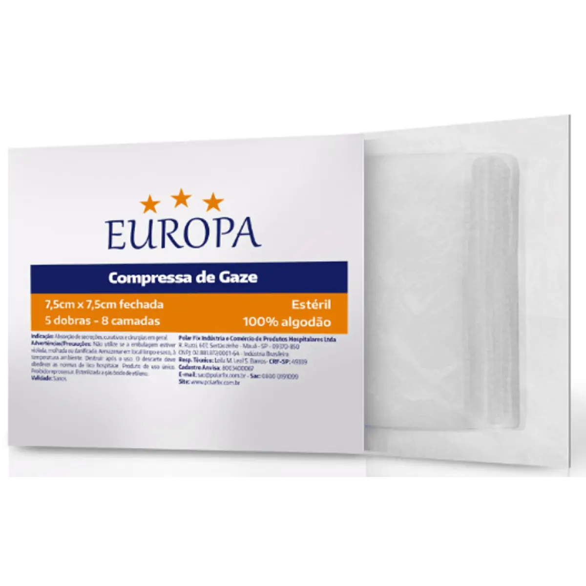 Compressa de Gaze Estéril 13 Fios Europa pct 10un - PolarFix