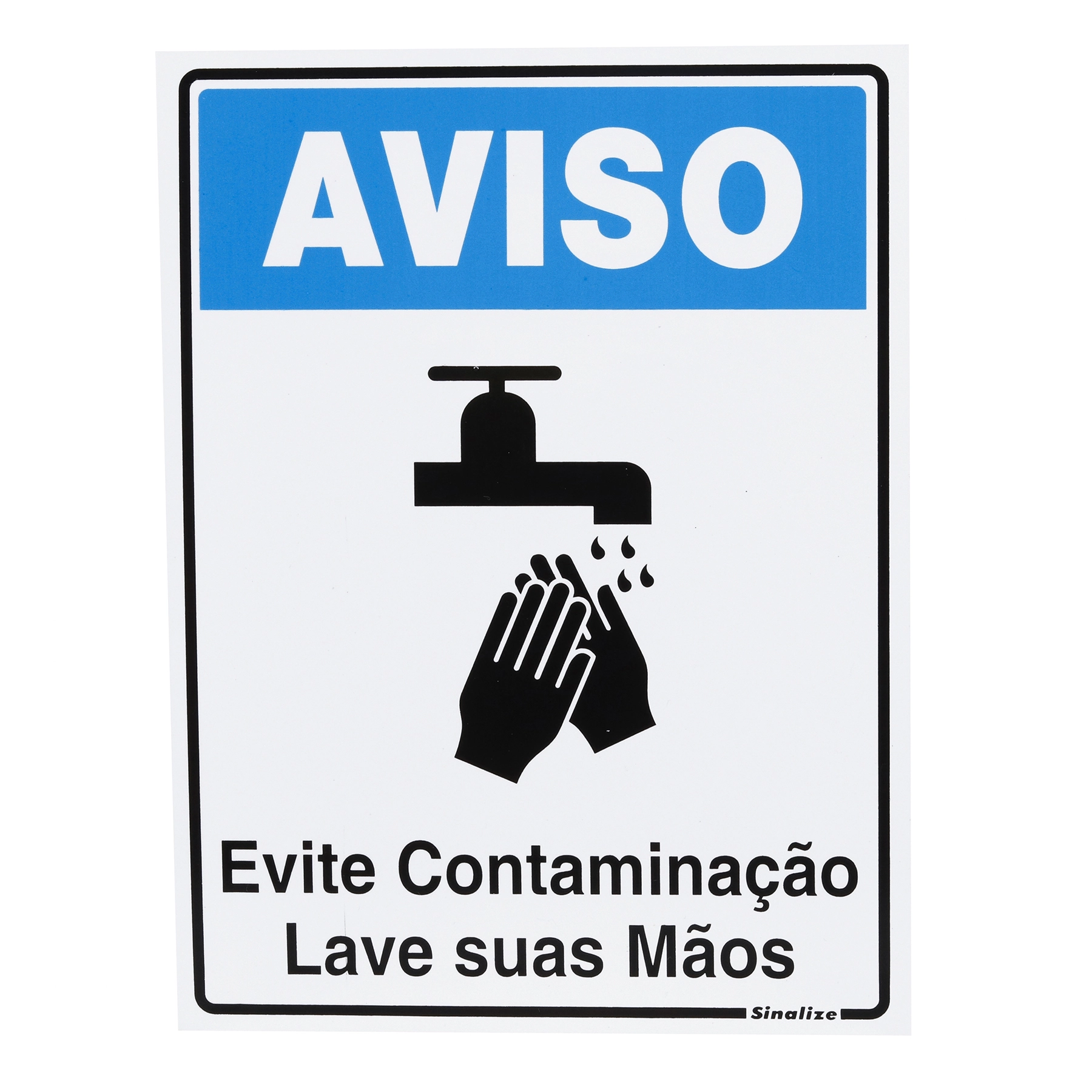 Placa "AVISO: Evite Contaminação Lave suas Mãos" Plástico 15x20cm