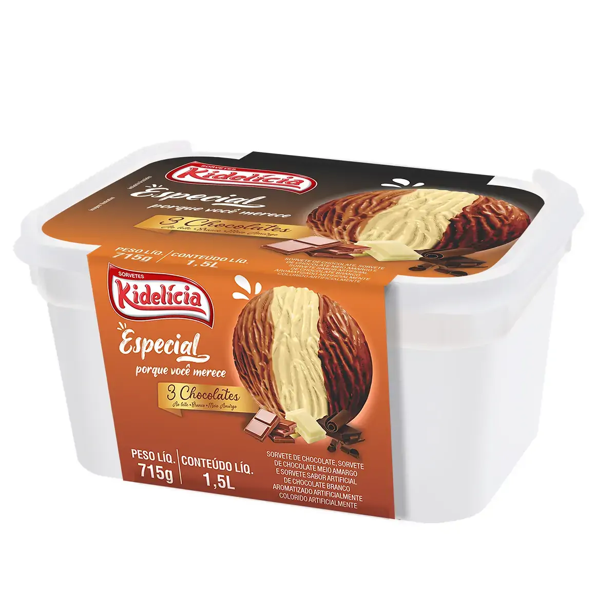 Sorvete Especial Sabor Três Chocolates Kidelícia 1,5l