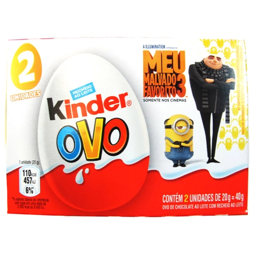 Pack Chocolate Ao Leite Com Recheio Ao Leite Natoons Kinder Ovo Caixa 40g 2 Unidades