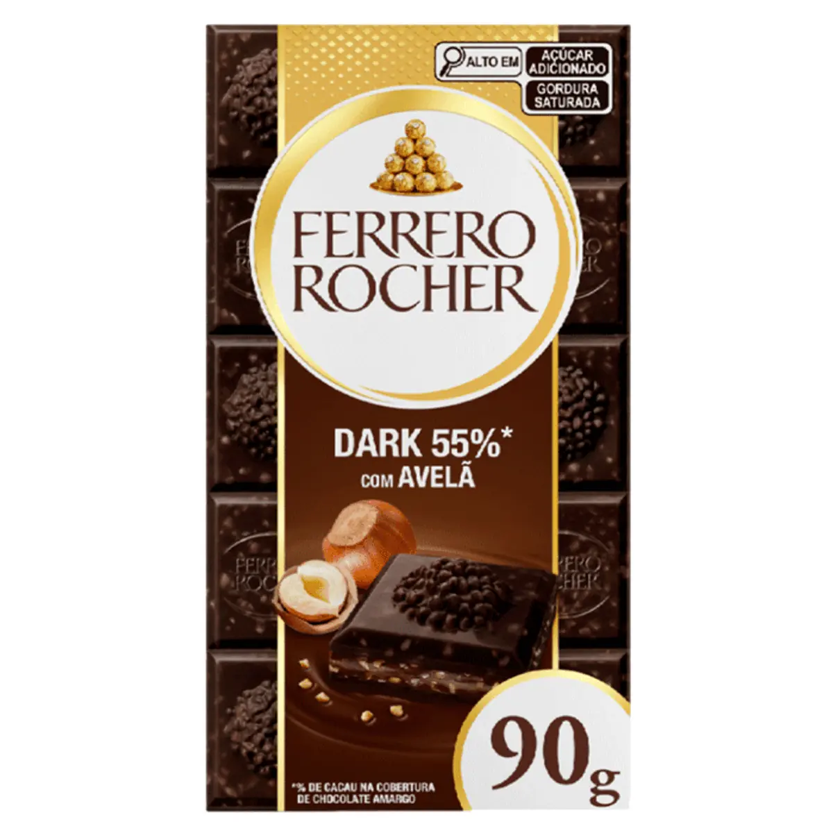 Chocolate Polonês Amargo Recheio Avelã E Cacau Cobertura Dark 55 Ferrero Rocher Cartucho 90g