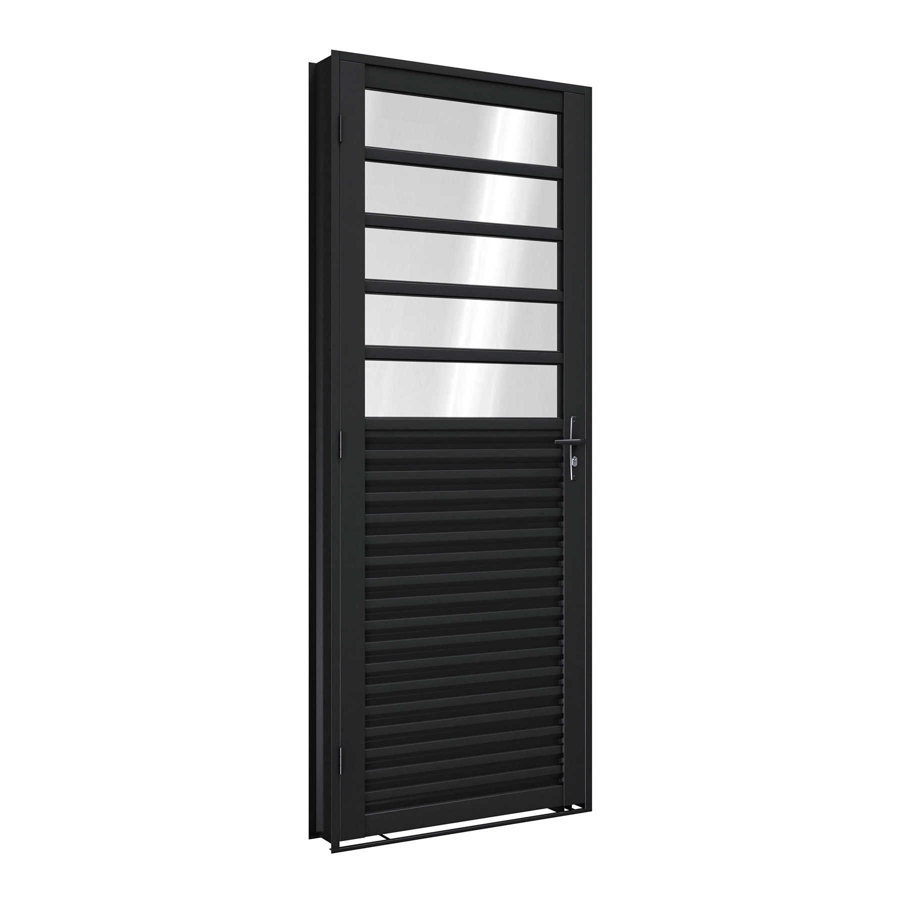 Porta Laminada de Giro Direito Mista com Travessa 1 Folha Aço Pintado Preto 215x85cm Riobras