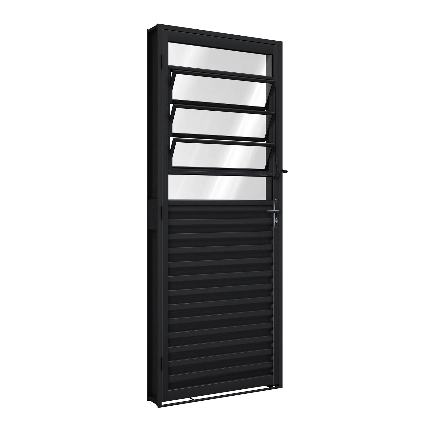 Porta Laminada de Giro Esquerdo Mista com Basculante 1 Folha Aço Pintado Preto 215x85cm Riobras