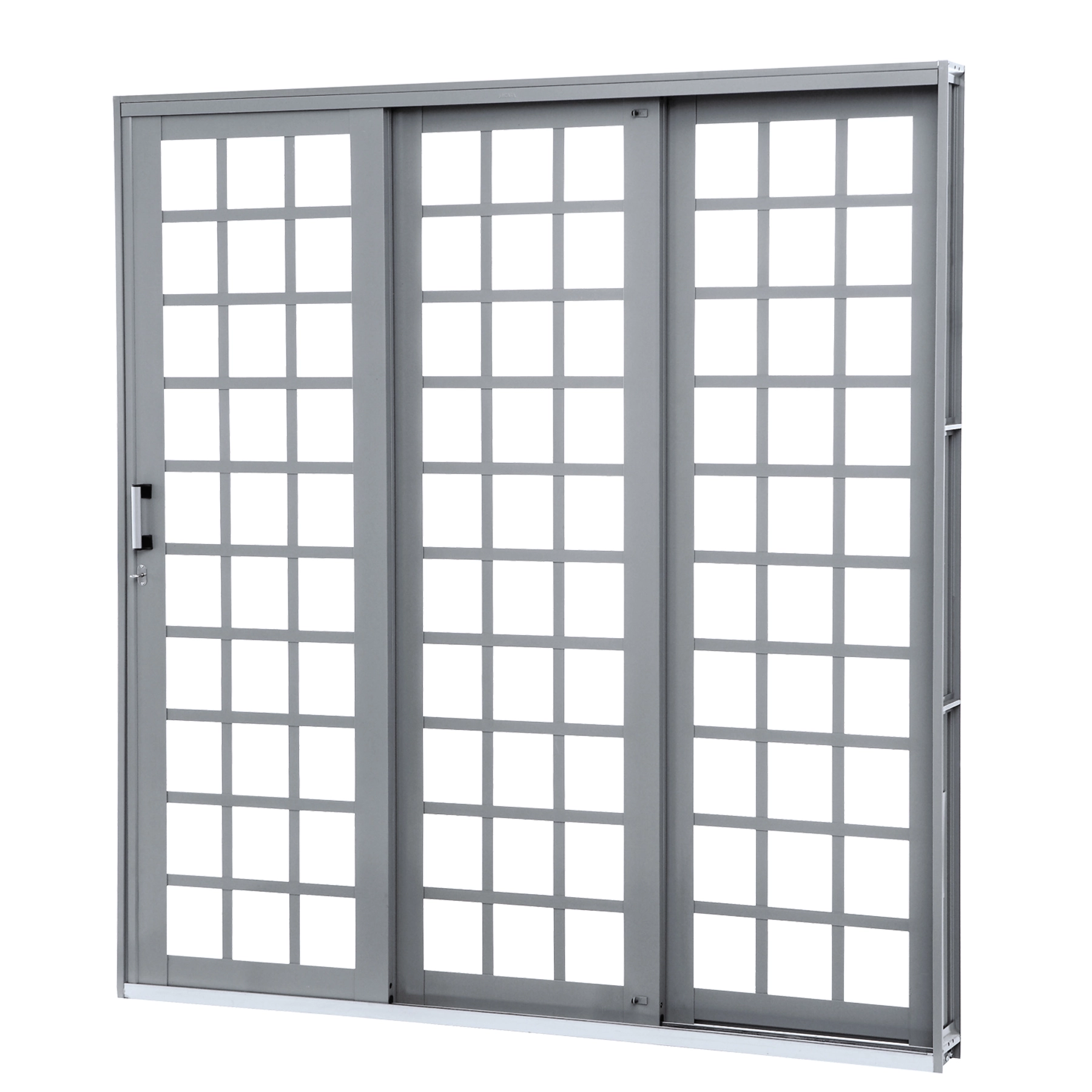 Porta de Correr 3 Folhas Aço Cru Cinza 2,13x2,00m Lado Esquerdo Linha Lucasa Premium Lucasa