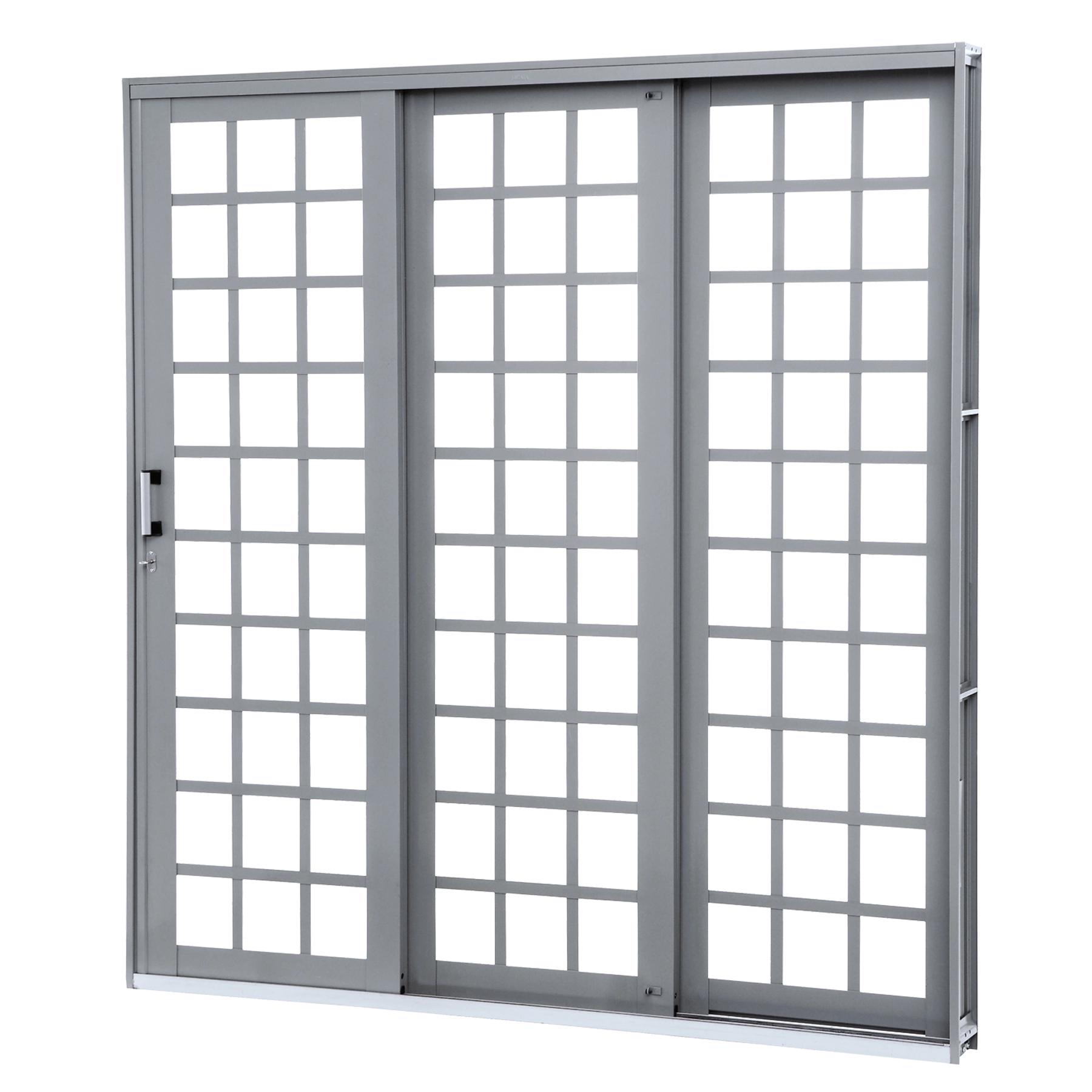 Porta de Correr 3 Folhas Aço Cru Cinza 2,13x2,00m Lado Direito Linha Lucasa Premium Lucasa