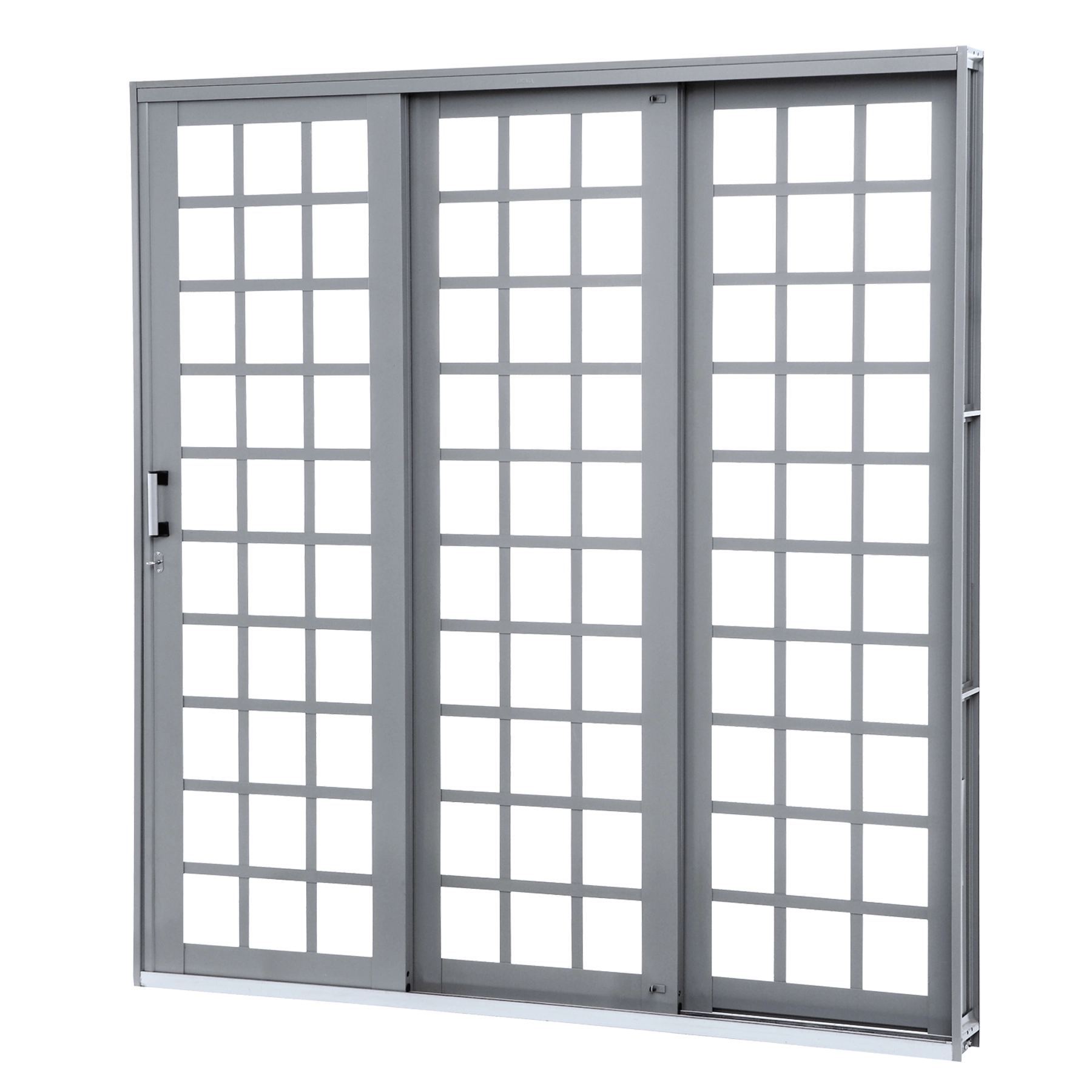 Porta de Correr 3 Folhas Aço Cru Cinza 2,13x1,50m Lado Esquerdo Linha Lucasa Premium Lucasa