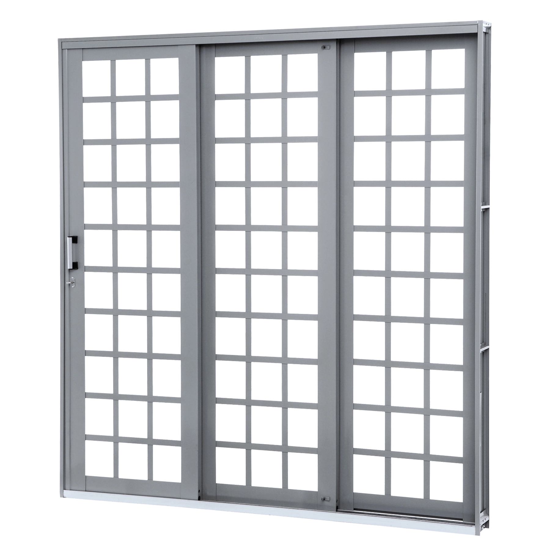 Porta de Correr 3 Folhas Aço Cru Cinza 2,13x1,50m Lado Direito Linha Lucasa Premium Lucasa