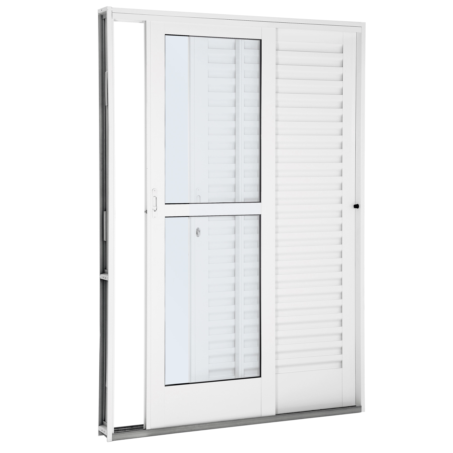 Porta Balcão de Correr 3 Folhas Aço Branco 2,14x1,50m Lado Esquerdo Linha Lucasa Facilità Lucasa