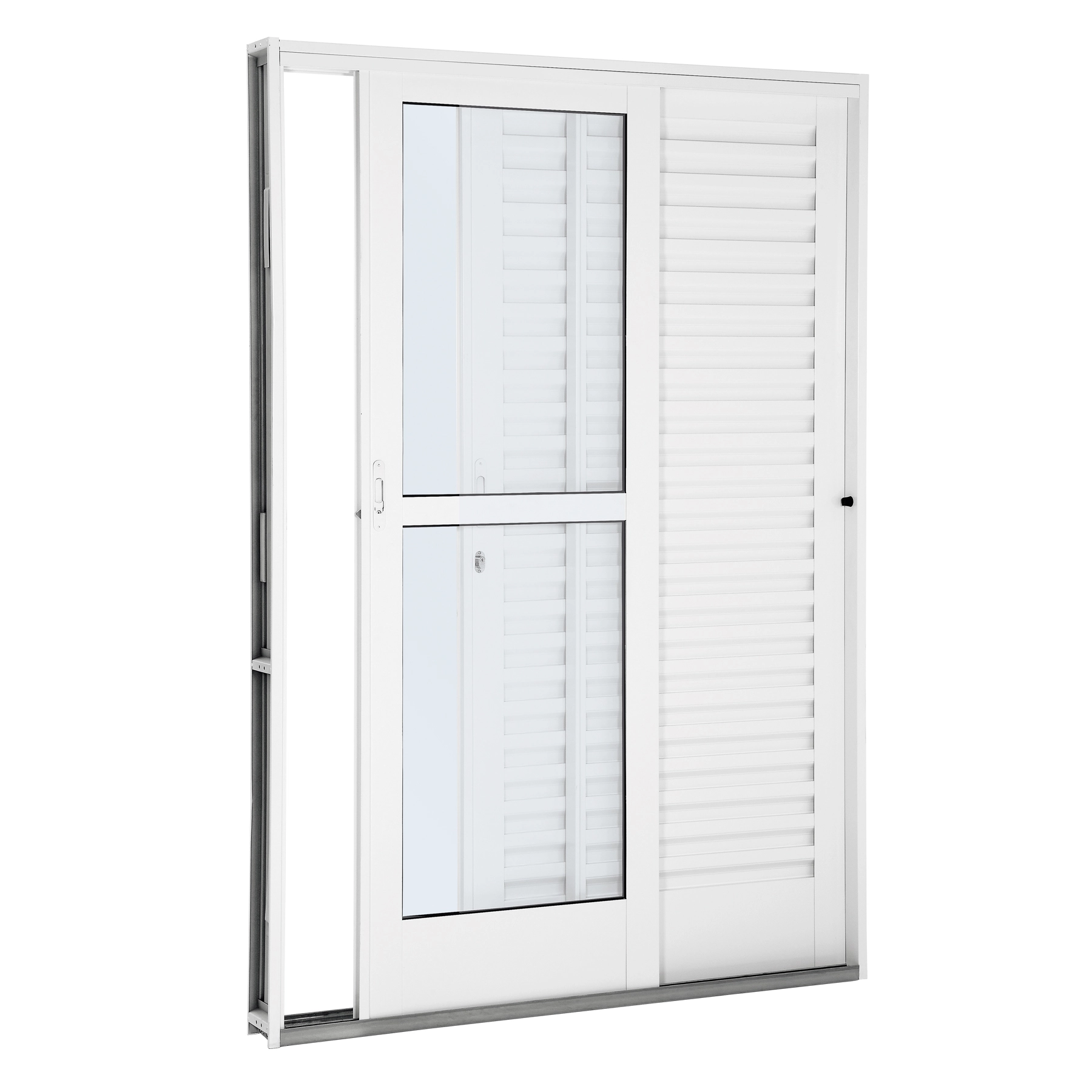 Porta Balcão de Correr 3 Folhas Aço Branco 2,14x1,50m Lado Direito Linha Lucasa Facilità Lucasa