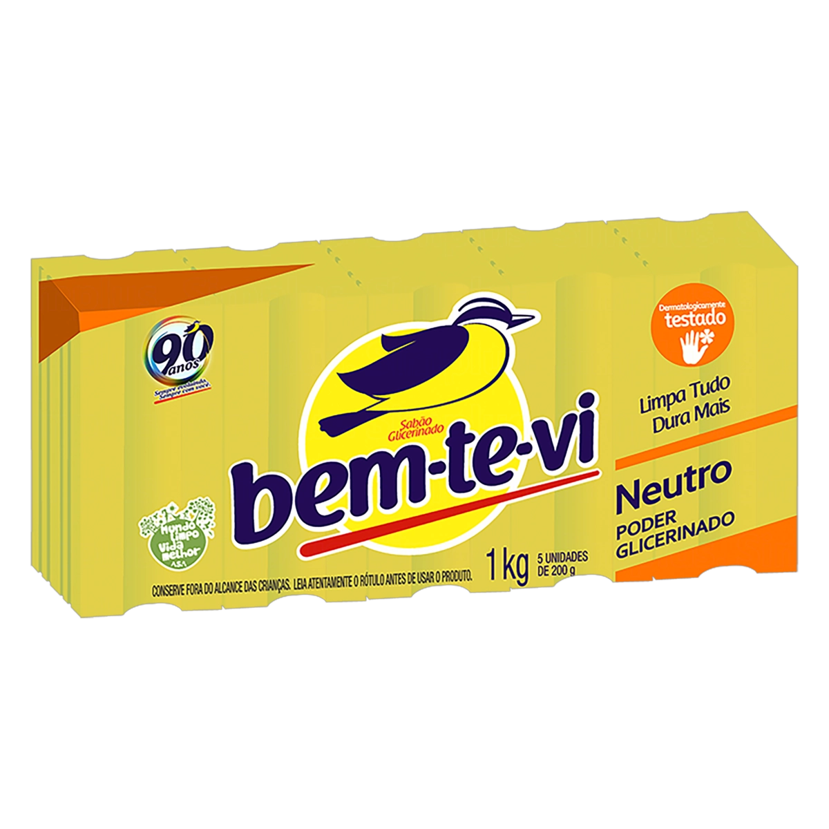 Sabão Barra Glicerinado Neutro Bem Te Vi Pacote 1kg 5 Unidades