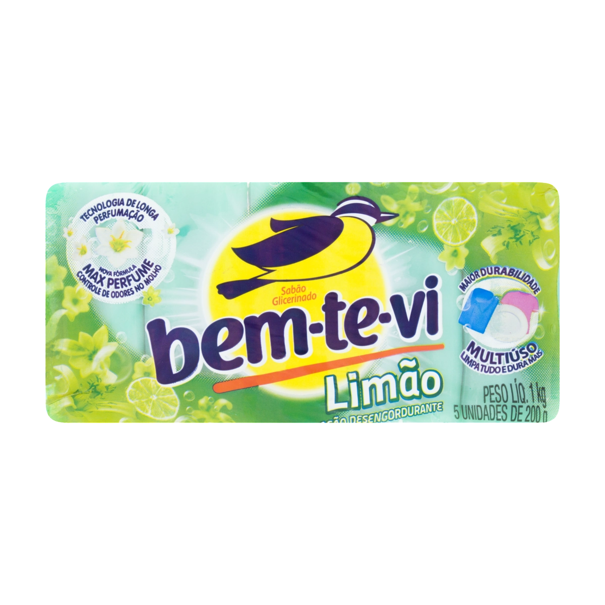 Sabão Em Barra Glicerinado Limão Bem Te Vi Pacote 1kg 5 Unidades