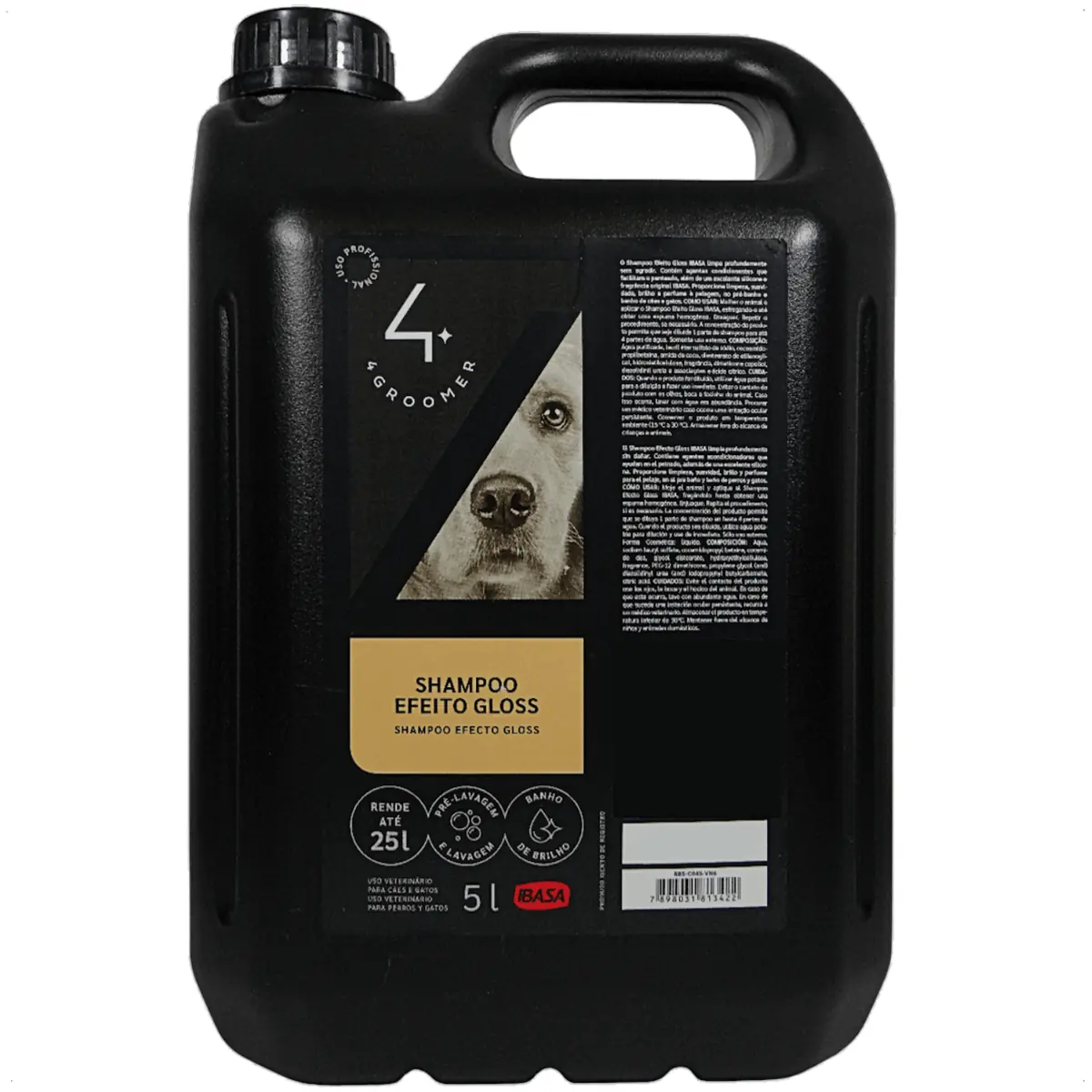 SHAMPOO EFEITO GLOSS 5L 4 GROOMER PROFISSIONAL IBASA PARA CÃES E GATOS