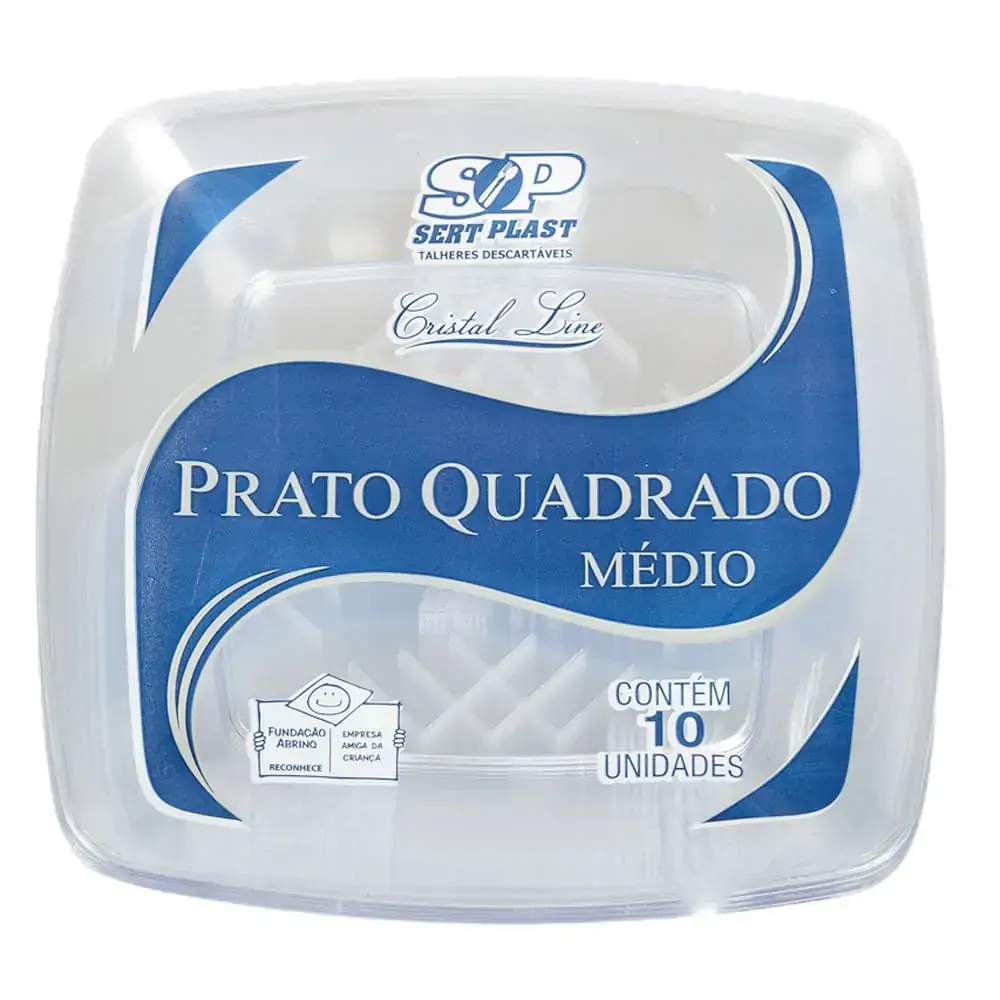 Prato Descartavel Sert.plast C/10 Med Quadrado Cristal