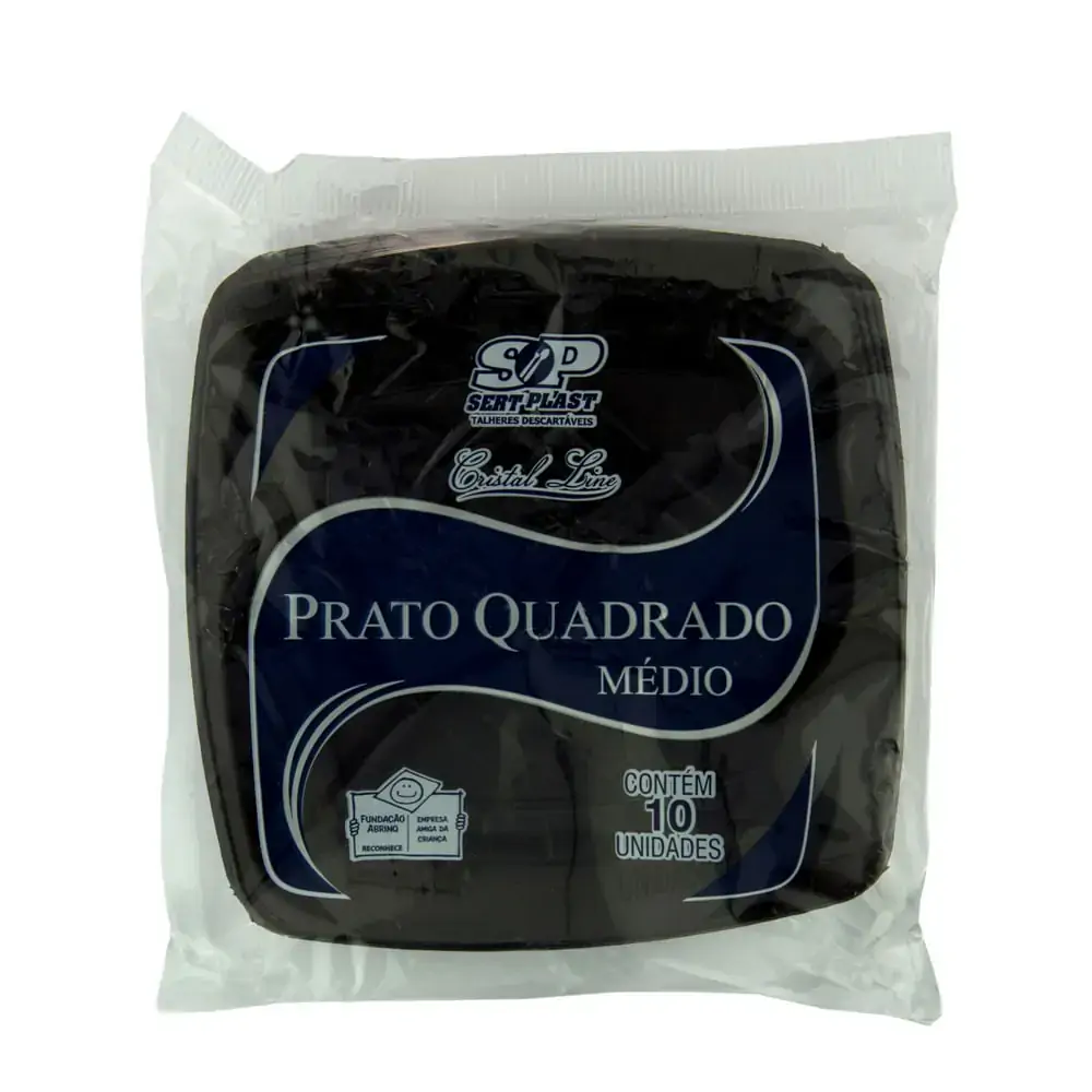 Prato Descartavel Sert.plast C/10 Medio Quadrado Preto