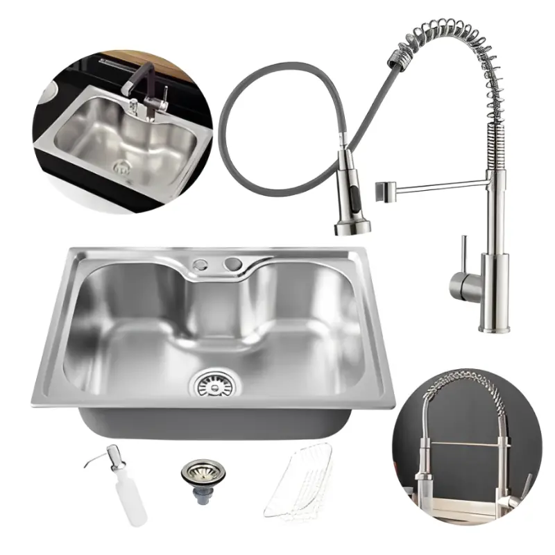Cuba Cozinha Gourmet Aço Inox 60x42 Cm + Torneira Flexível