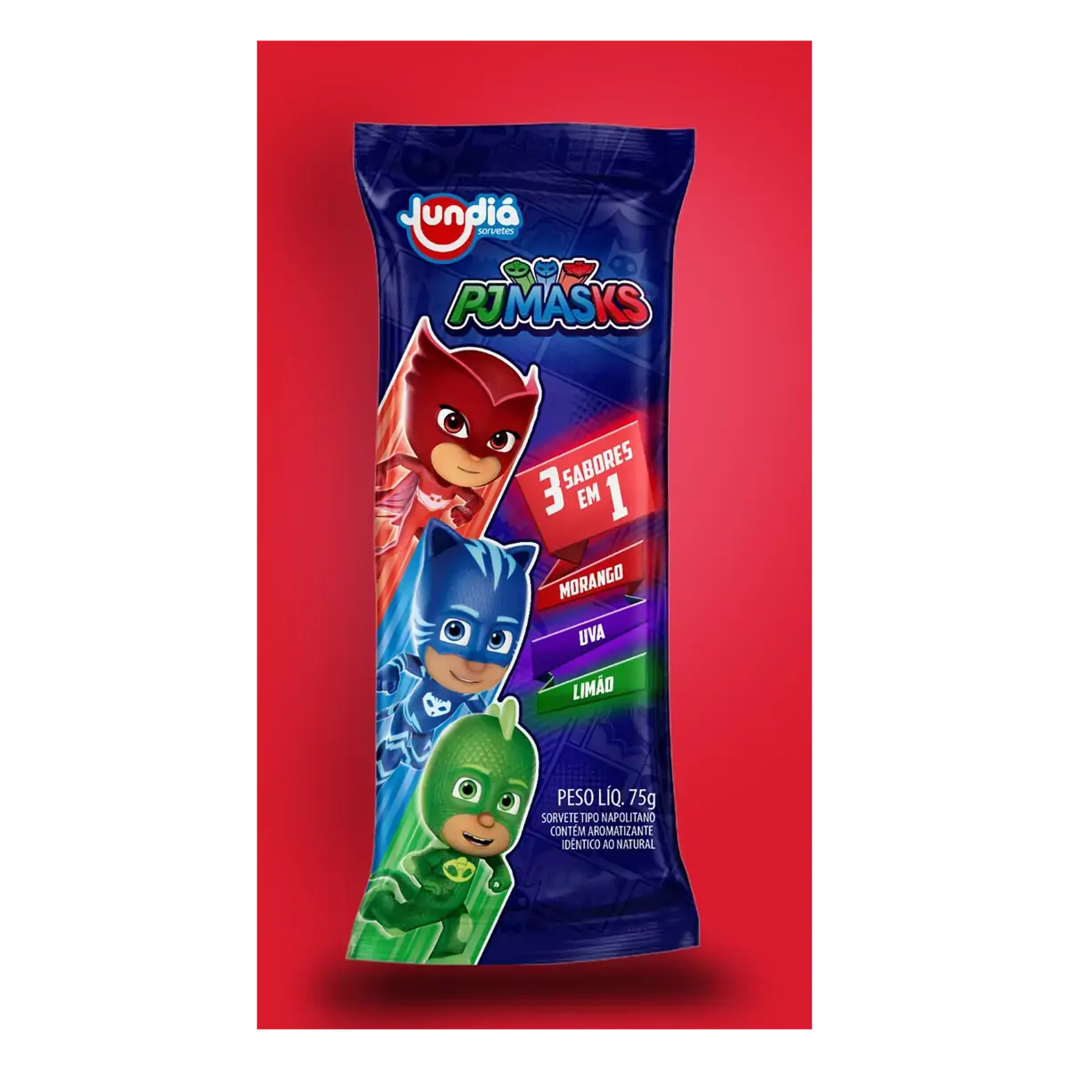 Picolé Napolitano Pj Masks Jundiá Pacote 50g