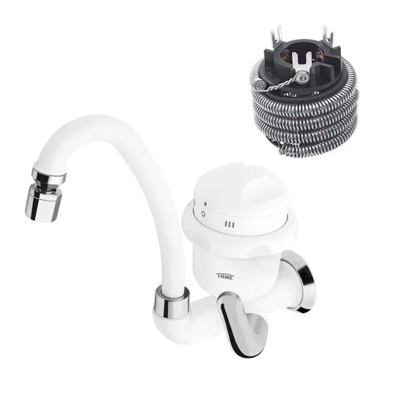 Torneira Elétrica Fame Bica Alta 3 Temperaturas De Parede Branca 127v + Resistência