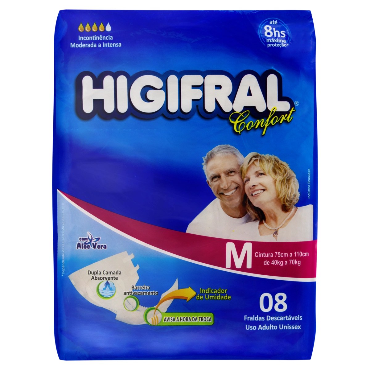 Fralda Descartável Adulto Higifral Confort M Pacote 8 Unidades