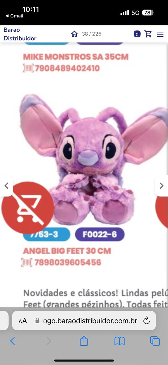 Pelúcia Básica - 30Cm - Disney - Angel Big Feet - Fun