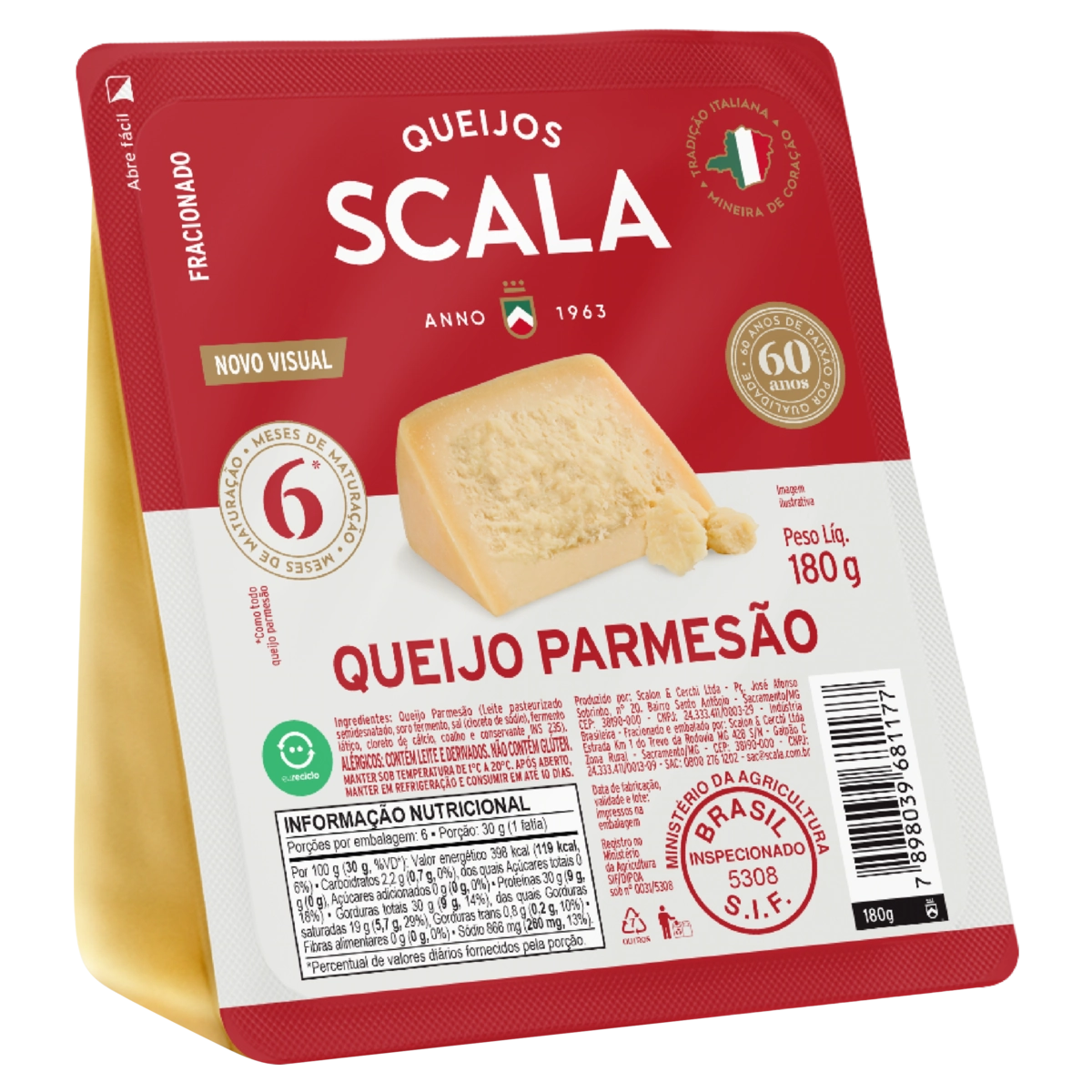 Queijo Parmesão Fracionado Maturado 6 Meses Scala 180g