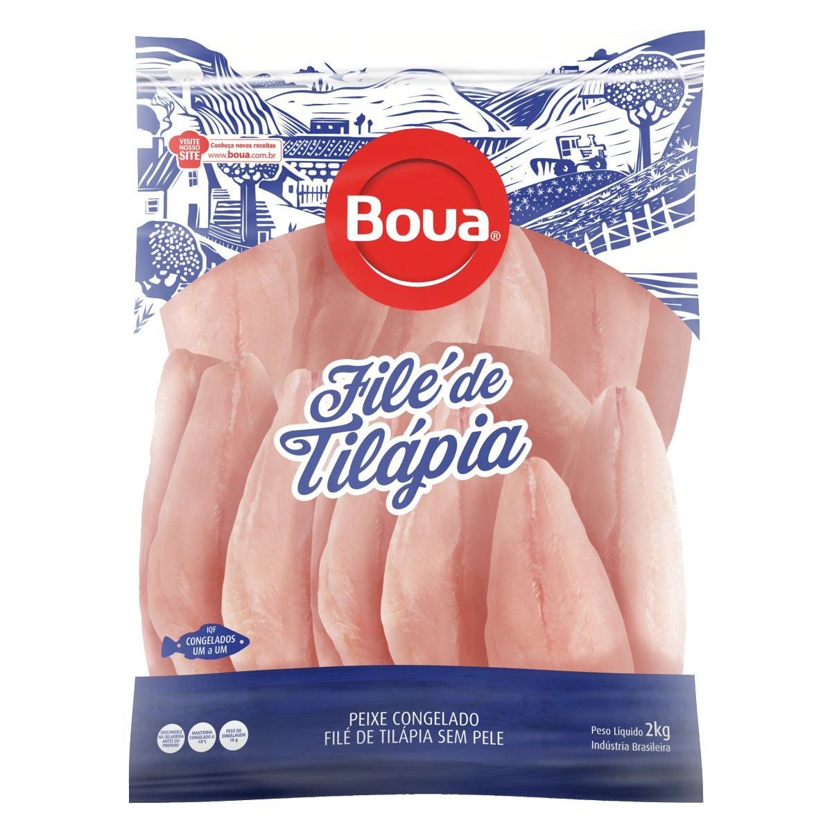 Filé De Tilápia Congelado Sem Pele Boua Pouch 2kg