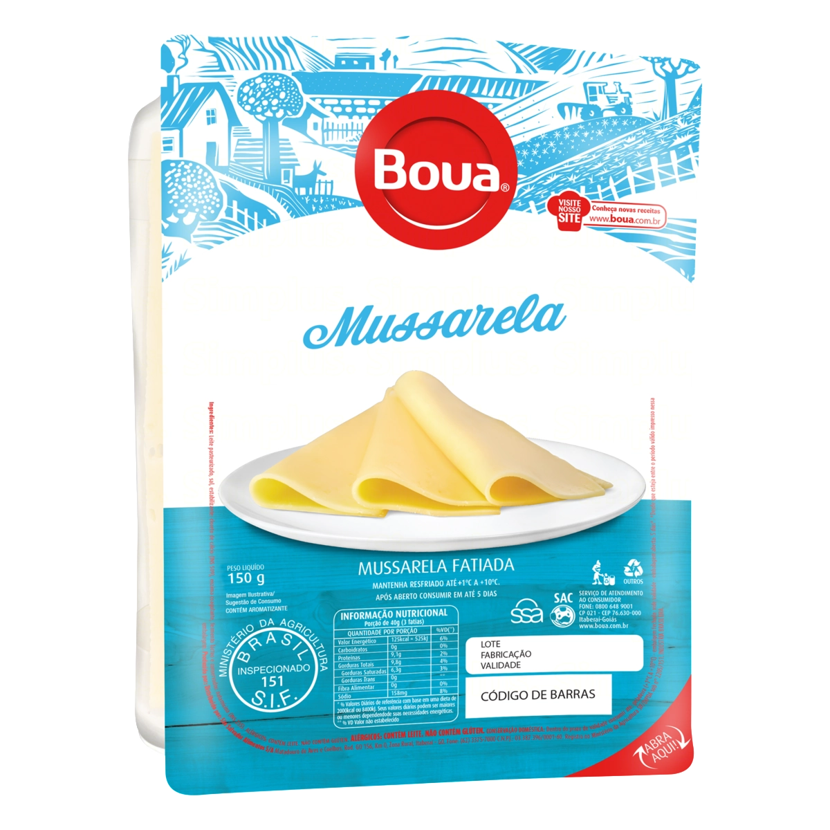 Queijo Mussarela Fatiado Boua 150g