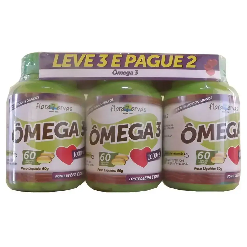 Omega 3 1000mg 60 Caps Leve 3 Pague 2 Flora 7 Ervas