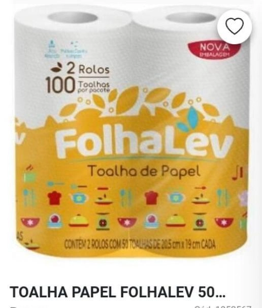 Toalha Papel Folhalev 50fl 2un Branca