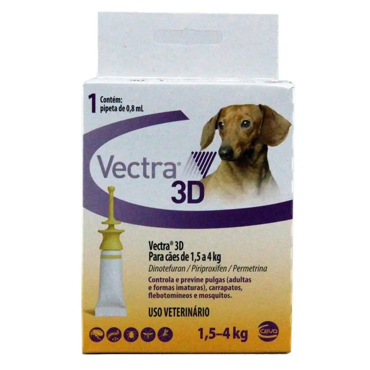 Vectra 3d Antipulgas E Carrapatos Cães 1,5 A 4kg Ceva