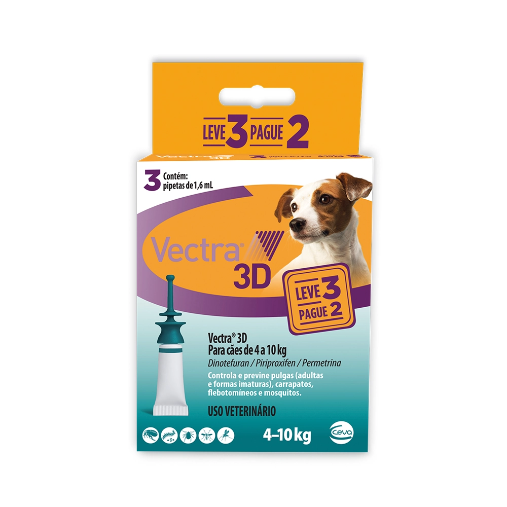 Antipulgas Vectra 3D 4 a 10kg Cães Ceva Leve 3 Pague 2
