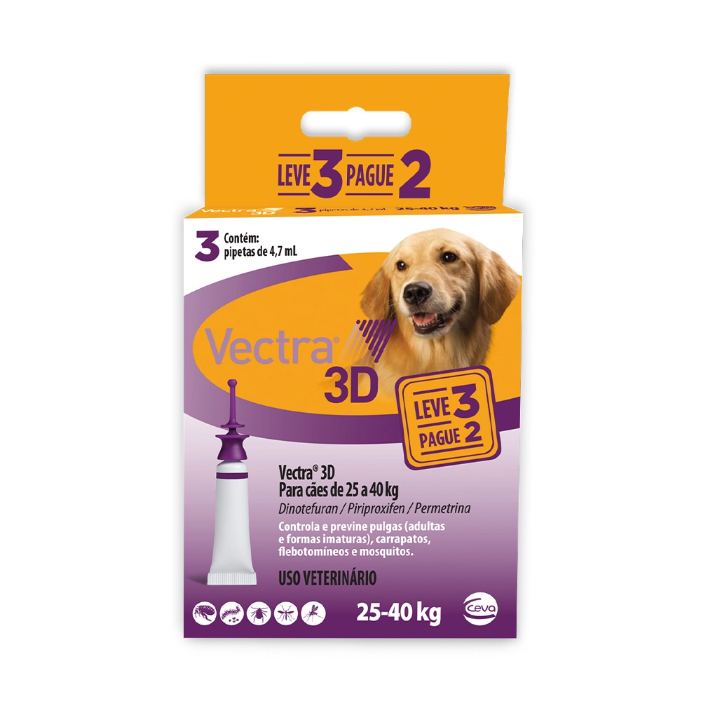 Antipulgas Vectra 3D 25 a 40kg Cães Ceva Leve 3 Pague 2