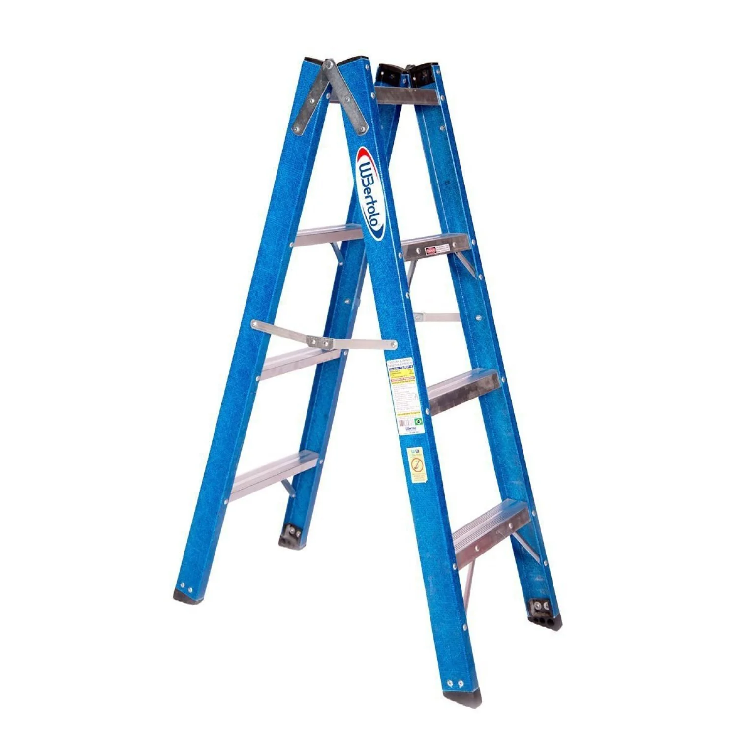 Escada em Fibra Tesoura Dupla 4 Degraus 1,20m Premium WBertolo Azul