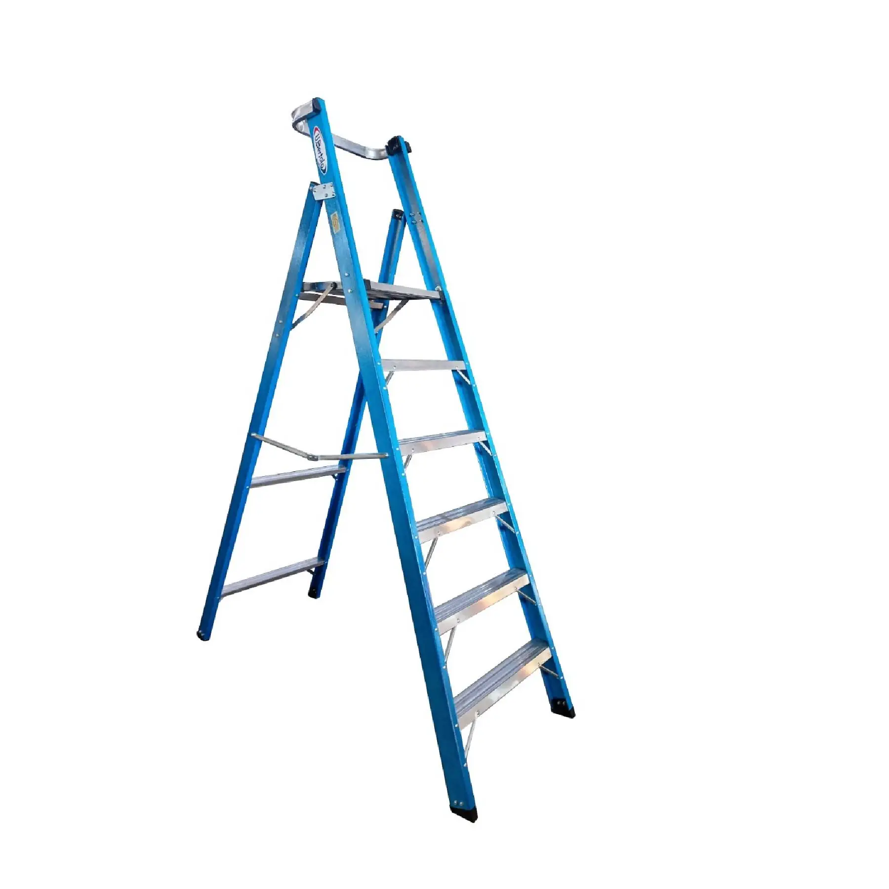Escada Plataforma Aluminio Fibra Profissional Altura Util 1,80m 5 Degraus com Plataforma